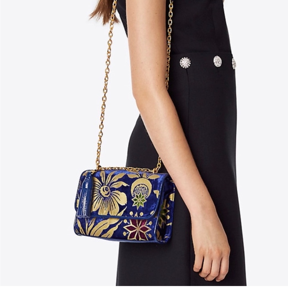 Tory Burch Velvet Fleming Floral Small Shoulder Bag